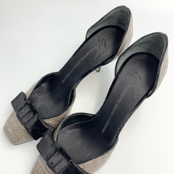 Giuseppe Zanotti Green Croc Leather & Velvet Pumps - Picture 3 of 16